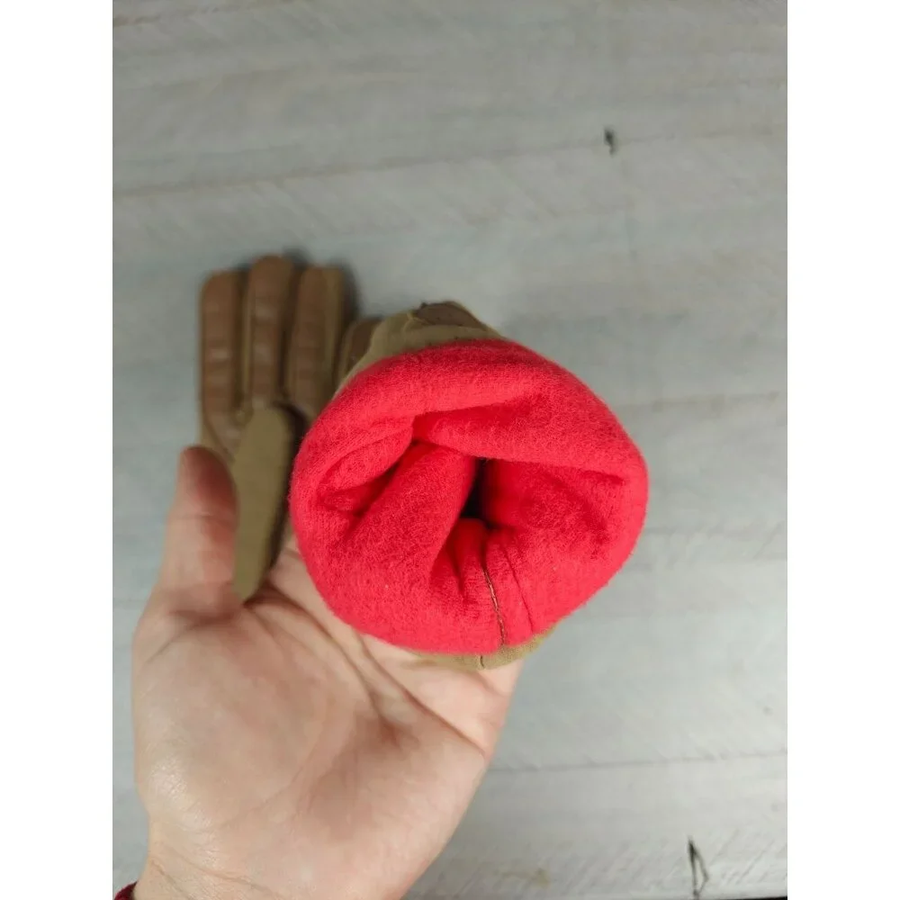 Vintage Sheer Energy Leggs Gloves Beige Driving Red Fleece Lining Size Large
